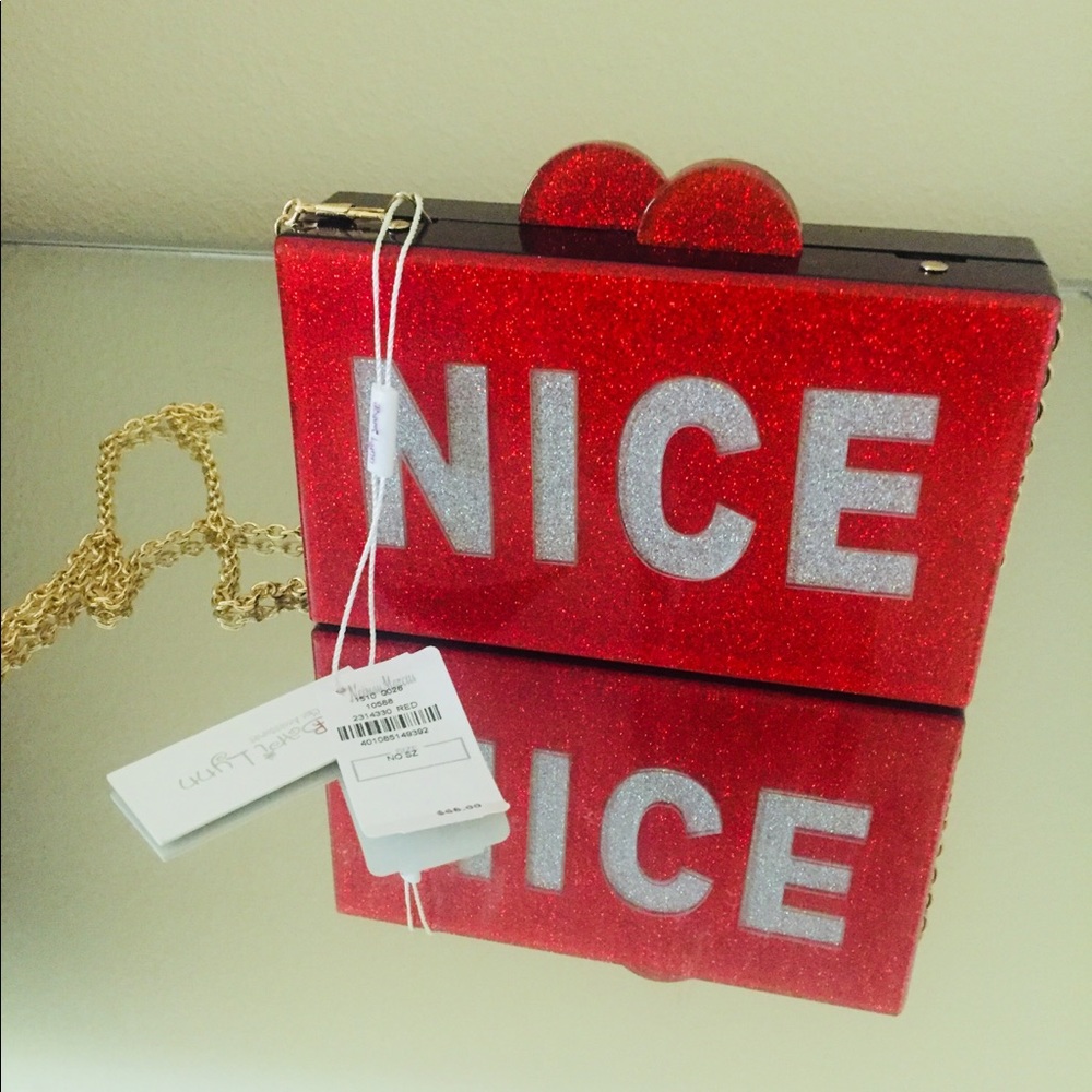 Bari Lynn Naughty/Nice Glittered Acrylic Clutch